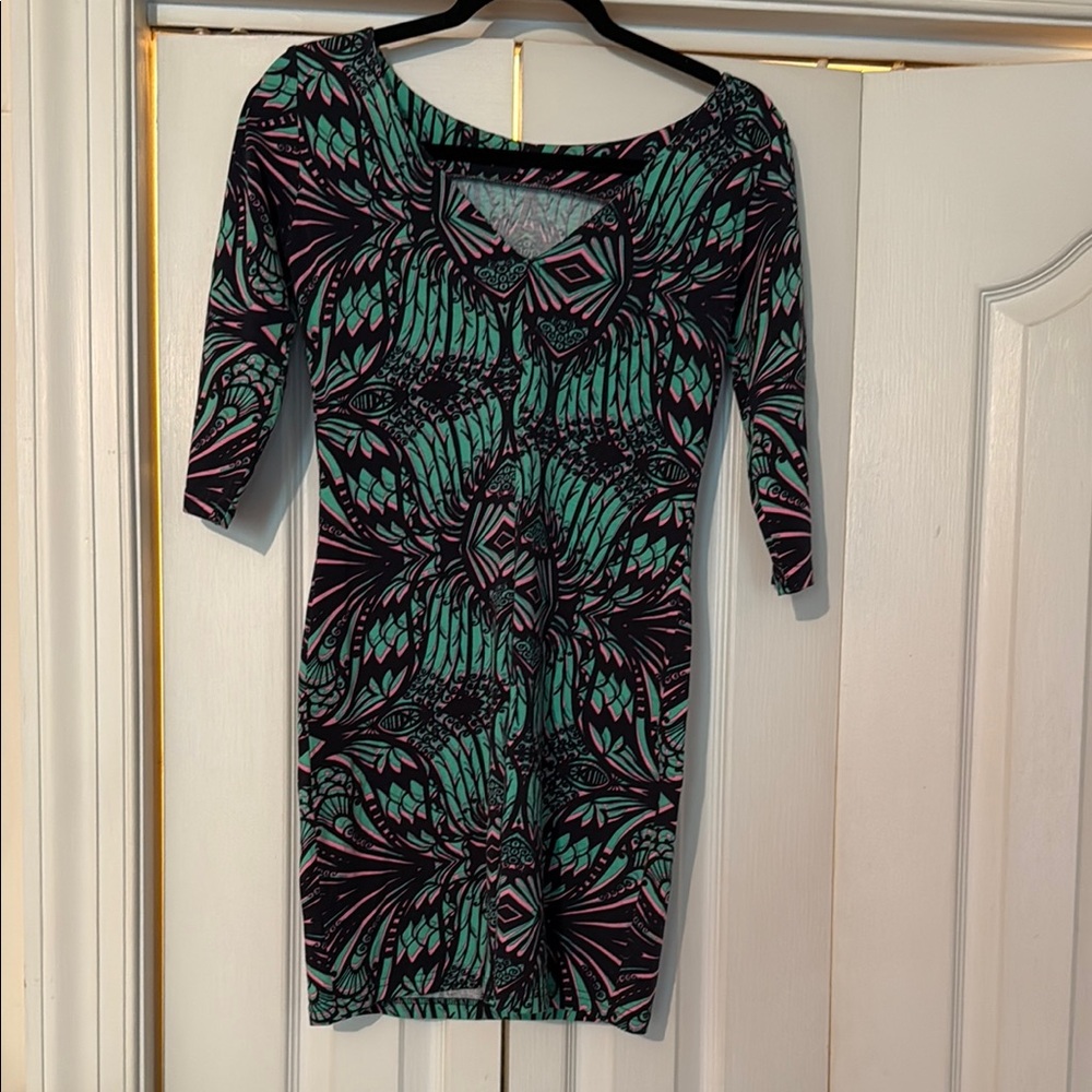Amanda Uprichard Black and Green Bodycon Mini Dress